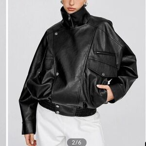 Collared Oversized PU Leather Jacket